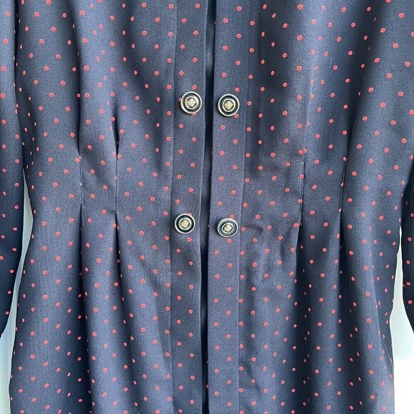 Chaus Red Polka Dot Sheath Dress, Gold Button, Long Sleeve, Size 12 - Picture 6 of 9